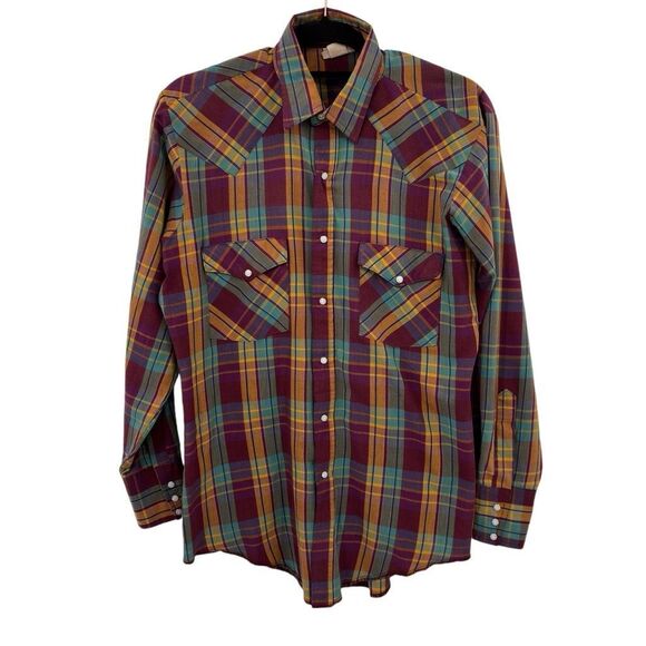 15. Saddlebrook Western Shirt M Pearl Snap Plaid Cowboycore Boho Rodeo Workwear - Picture 1 of 9